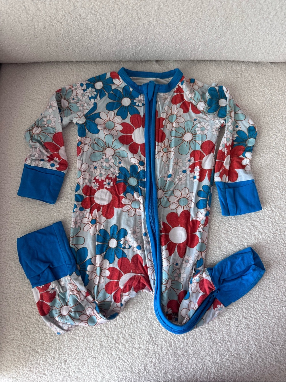 Jensens Jammies Blue & Red Floral Kids One-Piece Zipper Pajamas